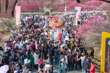 人民驻足欣赏骆山大龙